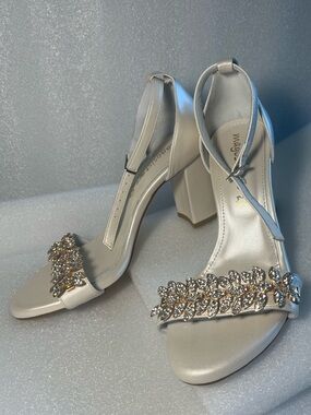 Ivory Crystal Leaf Block Heel Sandals